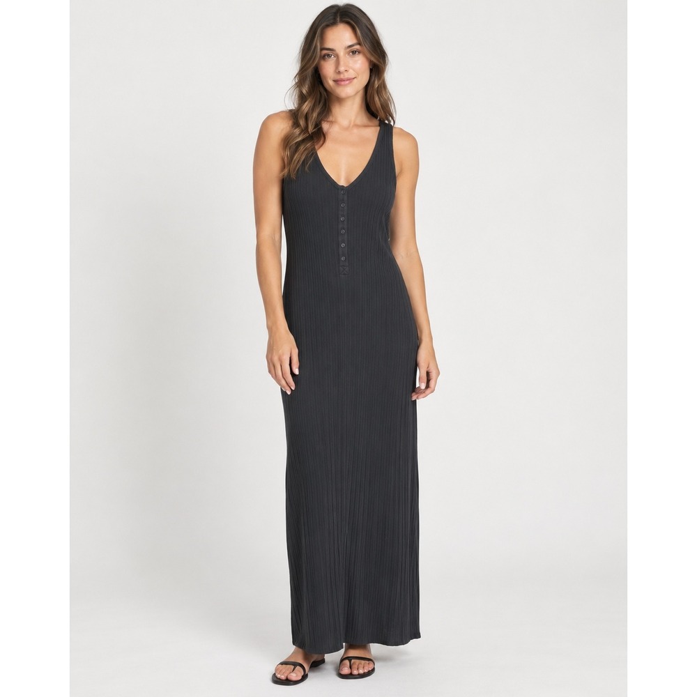 Aerie Double V Henley Bodycon Maxi Dress Smoked Gray Size S